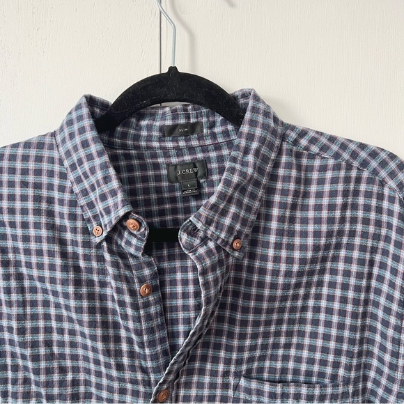 J. Crew Slim Men’s Blue and White Checkered Casual Button Down Shirt Size Large - Picture 3 of 8